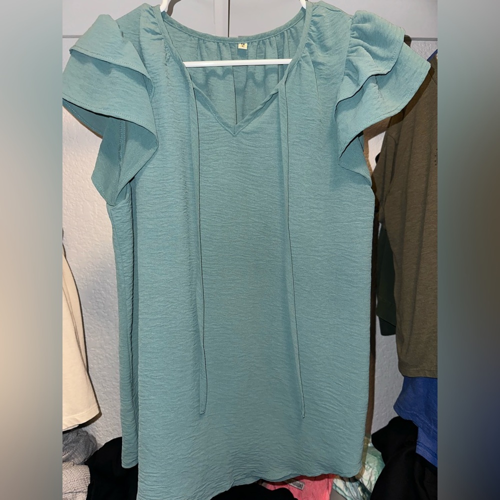 Women's Teal Ruffle Sleeve Top